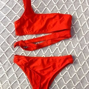 SHEIN Red Tie Bikini Set